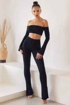 High Waist Split Flare Leggings In Black
