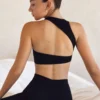 Racer Front Open Back Crop Top In Black
