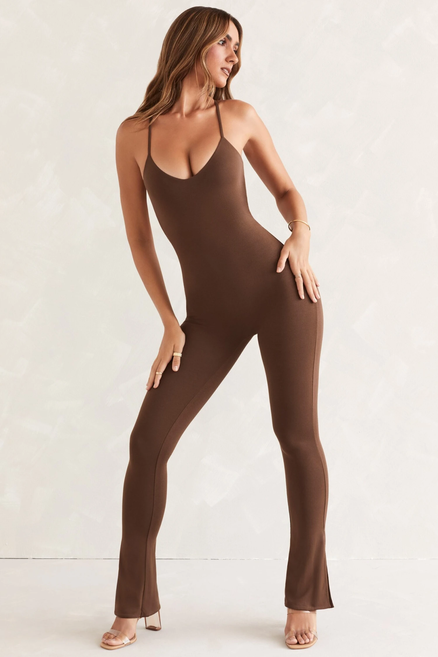 Scoop Neck Backless Jumpsuit In Brown - Image 6