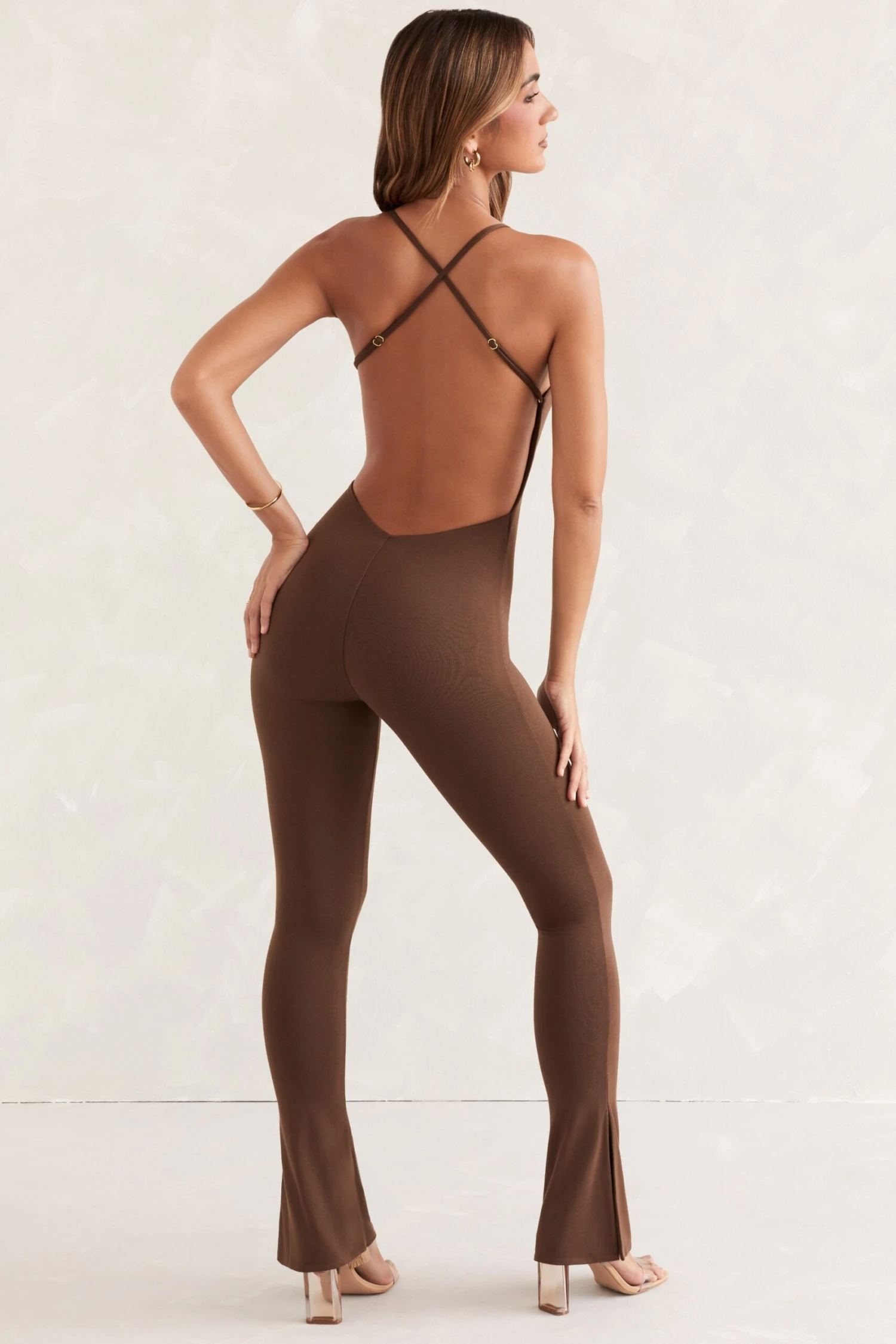 Scoop Neck Backless Jumpsuit In Brown - Image 2