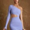 One Shoulder Cut Out Mini Dress In Periwinkle
