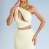 Asymmetric Draped Cut Out Mini Dress In Ivory
