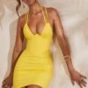 Plunge Corset Mini Dress In Yellow