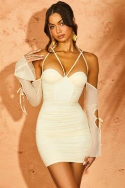 Off The Shoulder Mini Dress In Ivory