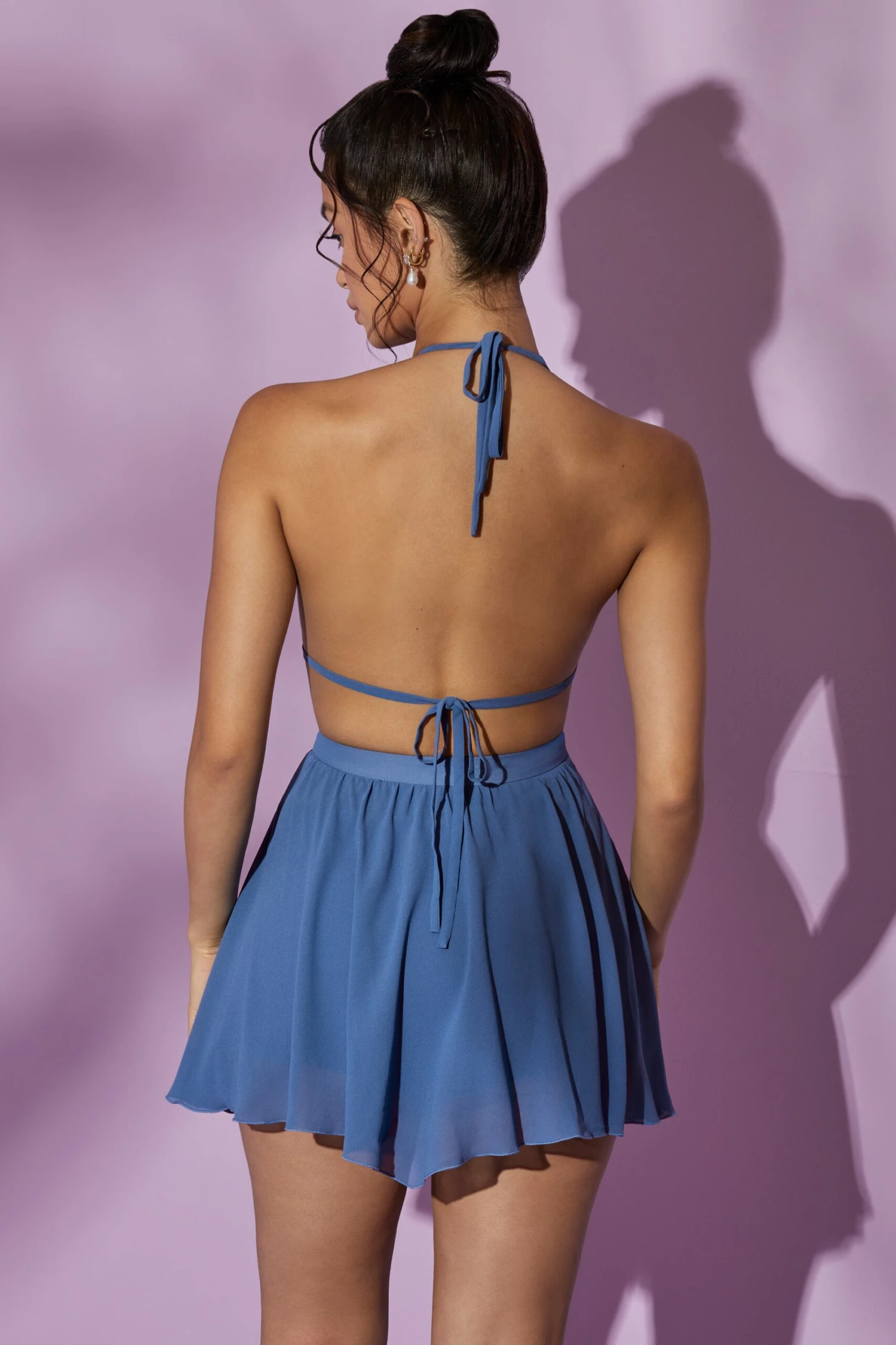 Halter Neck Backless Mini Dress In Navy - Image 2