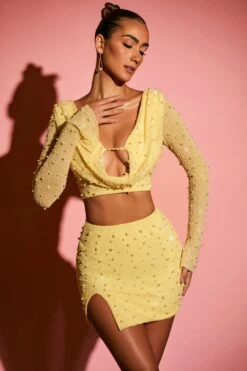 High Waist Thigh Split Mini Skirt In Yellow