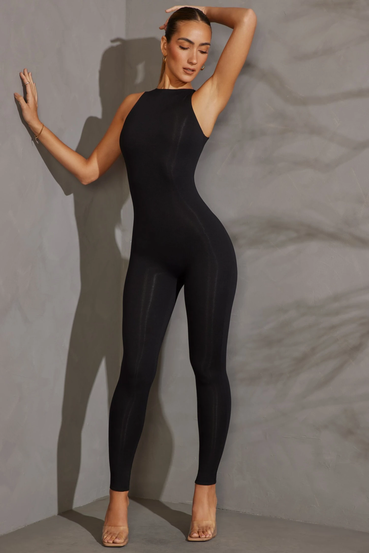 Racer Neck Jumpsuit In Black
