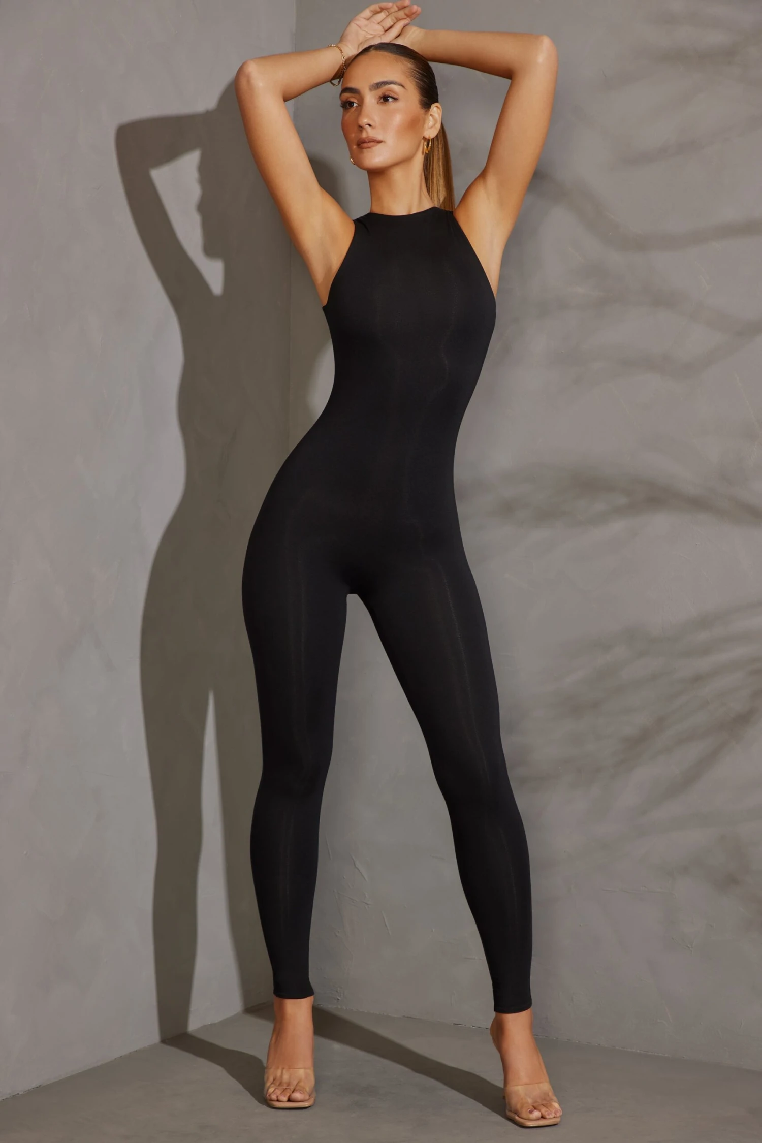 Racer Neck Jumpsuit In Black - Image 4