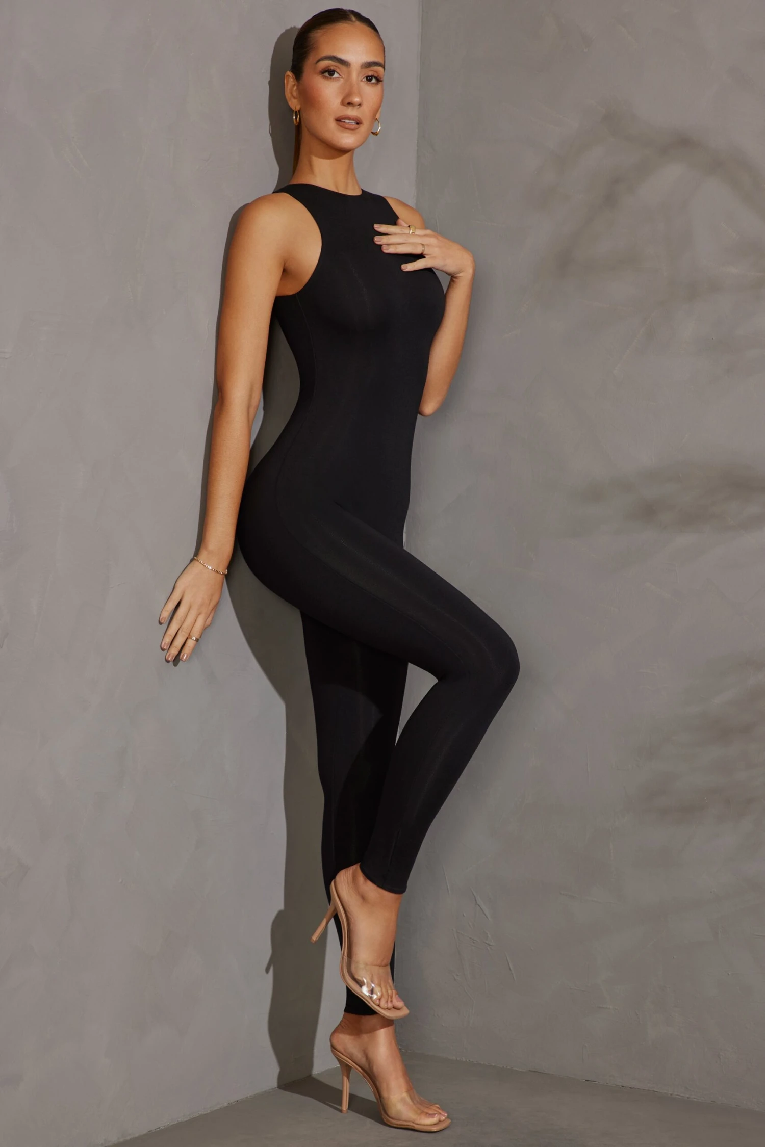 Racer Neck Jumpsuit In Black - Image 5