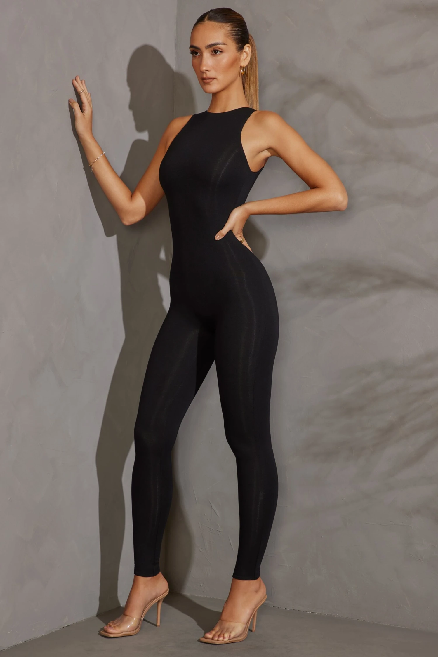 Racer Neck Jumpsuit In Black - Image 6