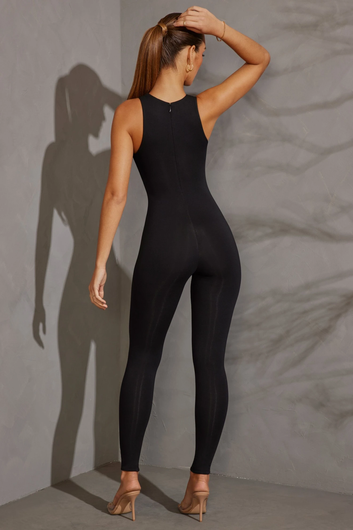 Racer Neck Jumpsuit In Black - Image 2