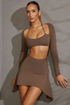 Long Sleeve Cut Out Mini Dress In Taupe