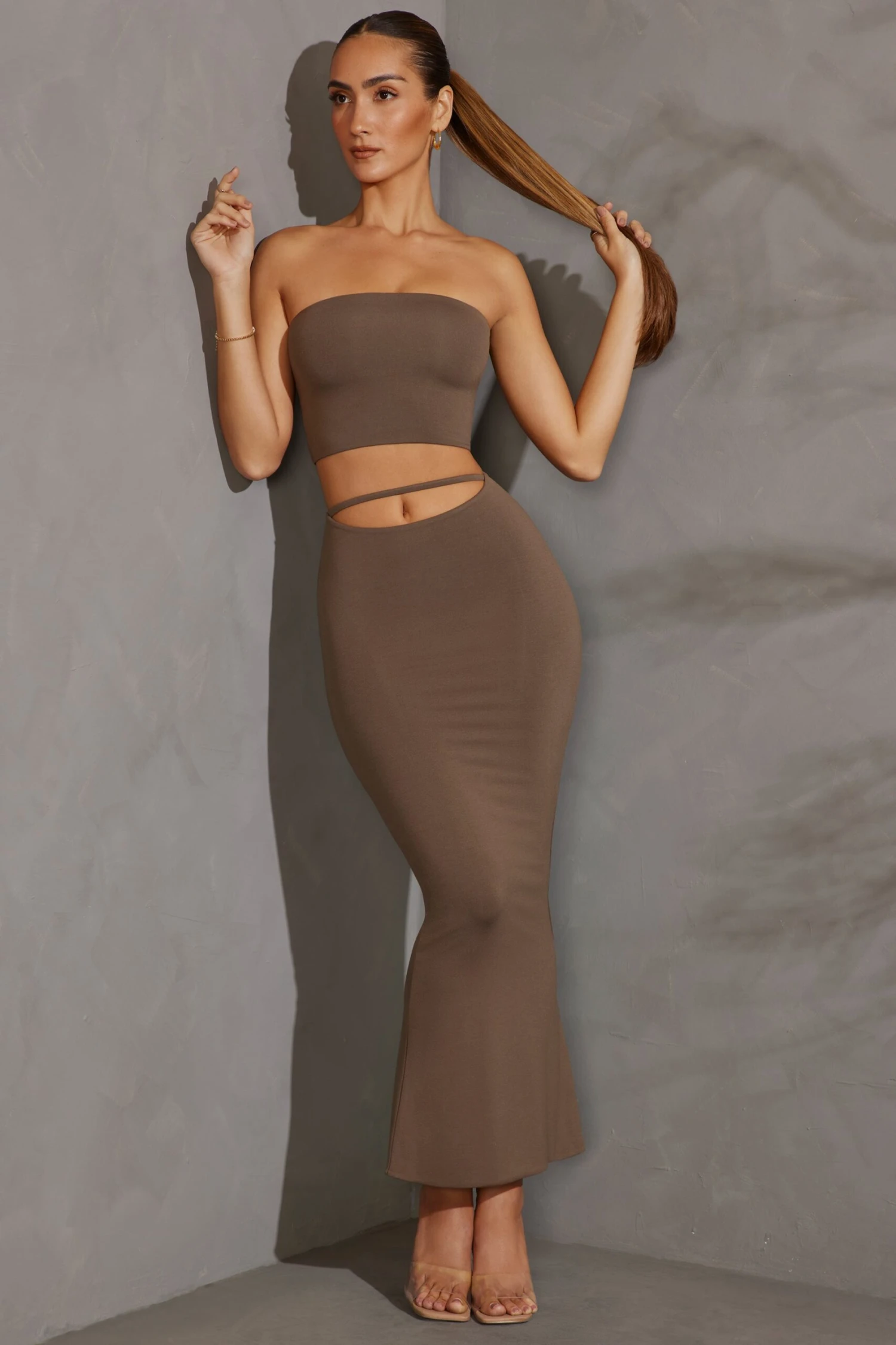 Cut Out Maxi Skirt In Taupe