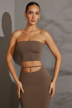 Bandeau Crop Top In Taupe
