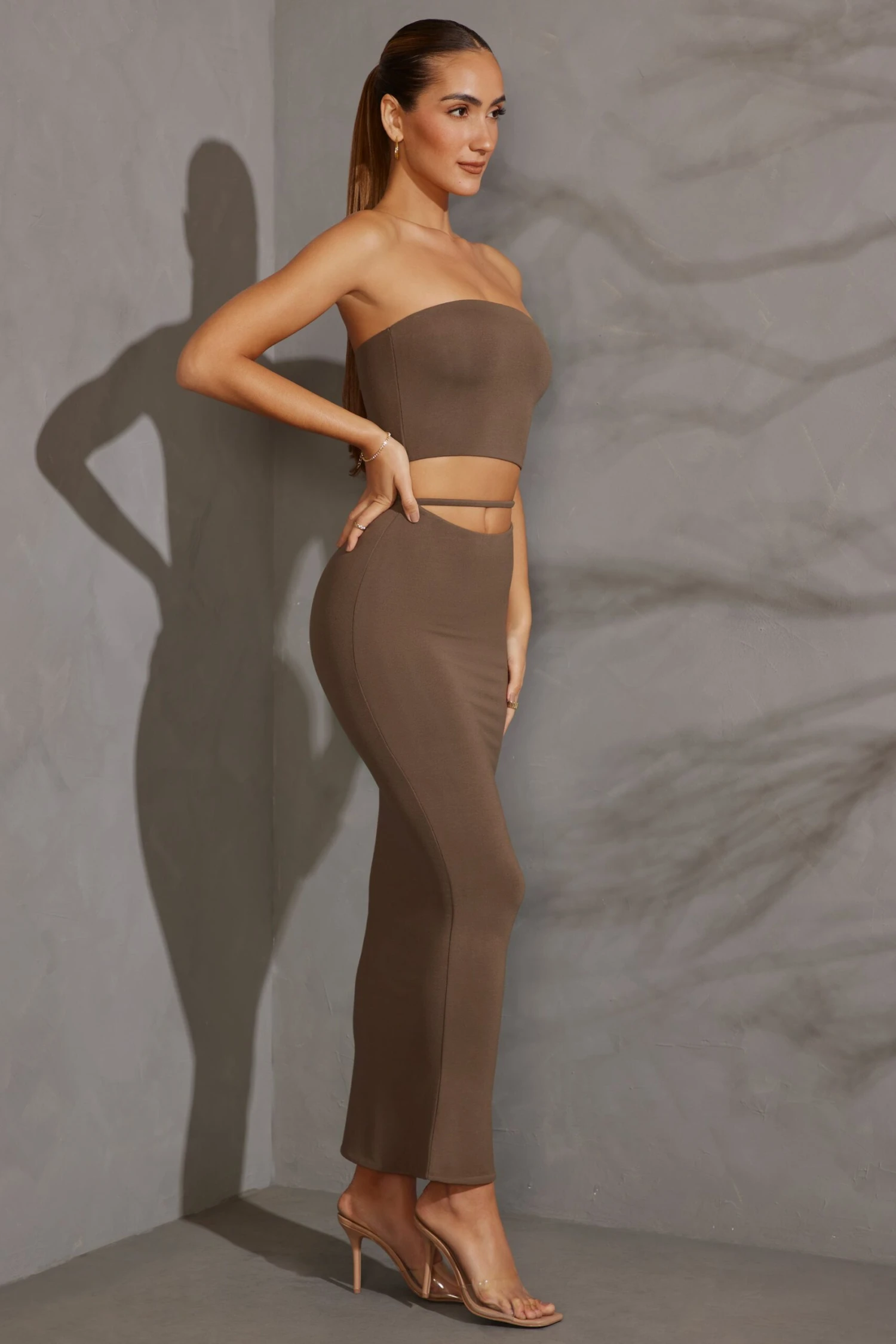 Cut Out Maxi Skirt In Taupe - Image 3