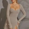 Long Sleeve A-Line Mini Dress In Grey