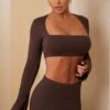 Long Sleeve Crop Top In Chocolate