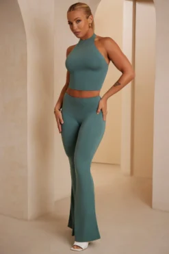 High Waist Flare Trousers In Teal