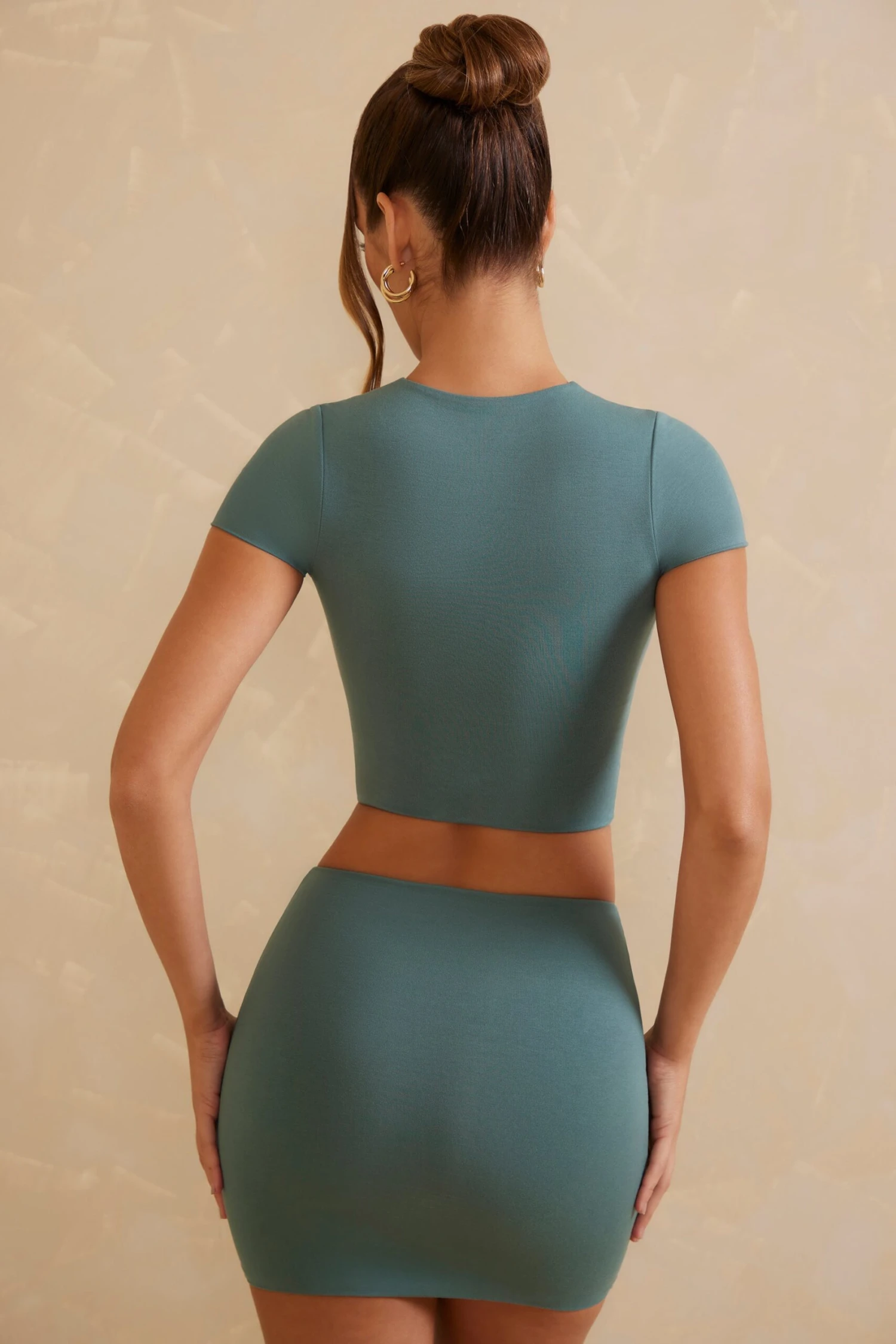 Low Rise Bodycon Mini Skirt In Teal - Image 15