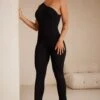 Single Strap Asymmetric Jumpsuit In Black