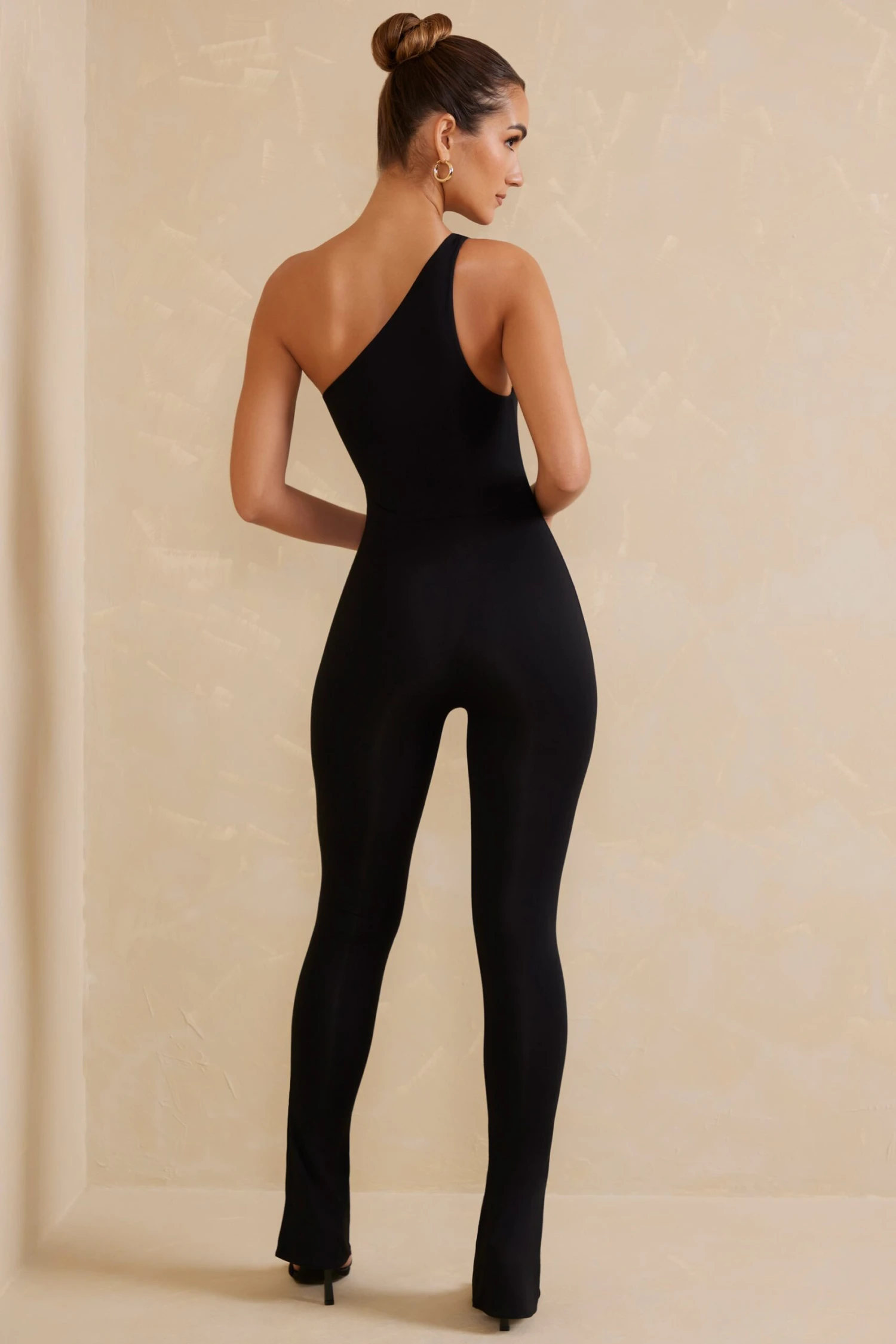 Single Strap Asymmetric Jumpsuit In Black - Image 2