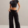 Tall Wide Leg Cargo Trousers In Black