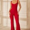 Sweetheart Neckline Backless Jumpsuit In Red