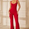 Sweetheart Neckline Backless Jumpsuit In Red