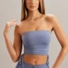 Ruched Bandeau Crop Top In Blue
