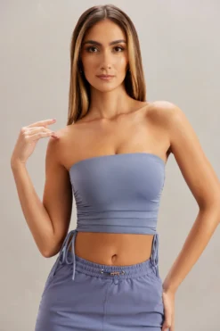 Ruched Bandeau Crop Top In Blue