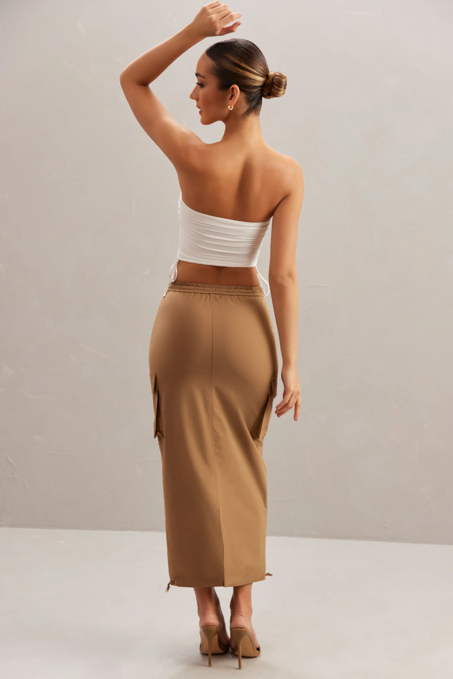 Ruched Bandeau Crop Top In Ivory - Image 7