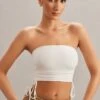 Ruched Bandeau Crop Top In Ivory