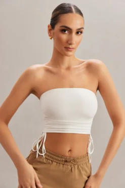 Ruched Bandeau Crop Top In Ivory