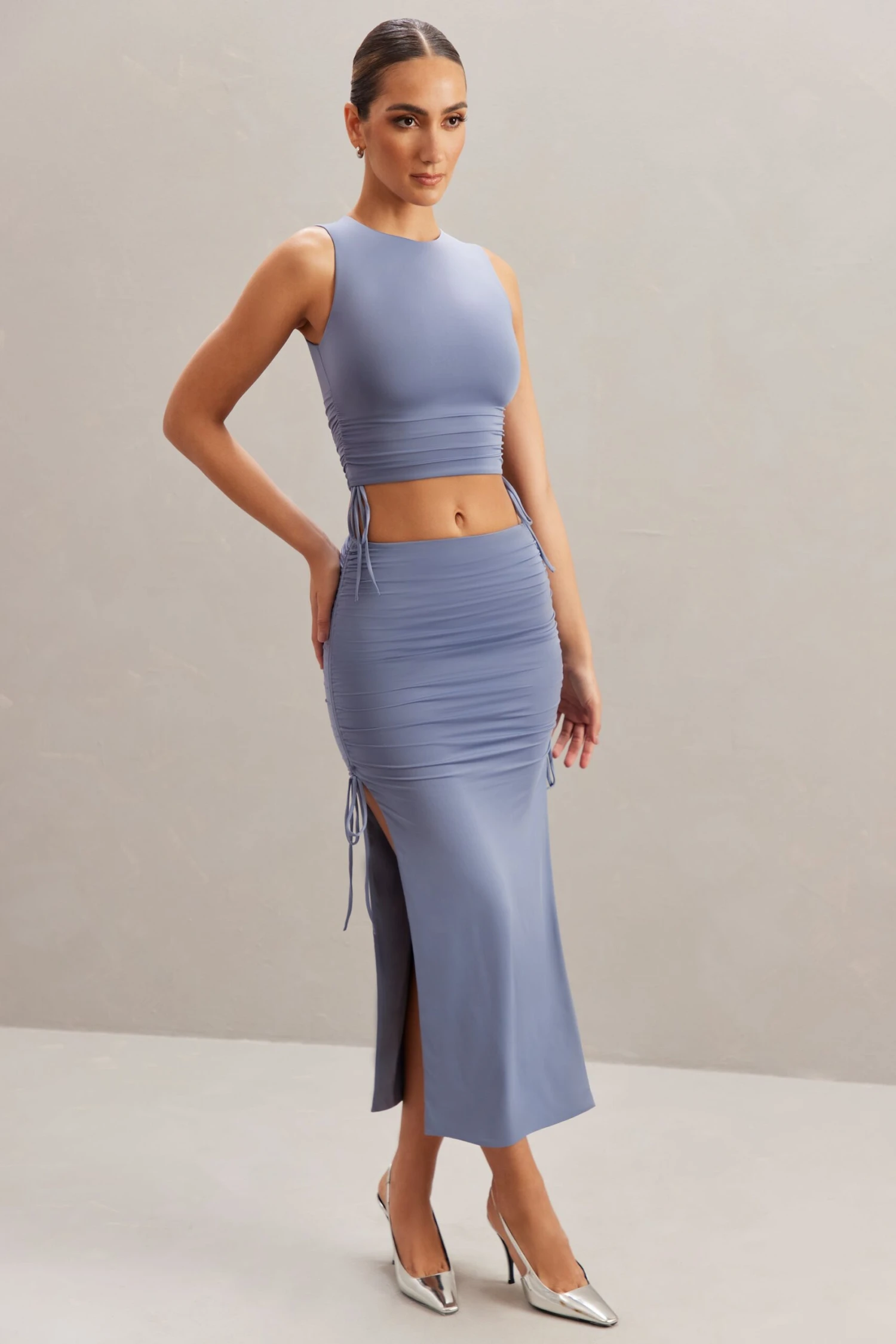Ruched Tank Top In Blue - Image 8