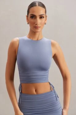 Ruched Tank Top In Blue