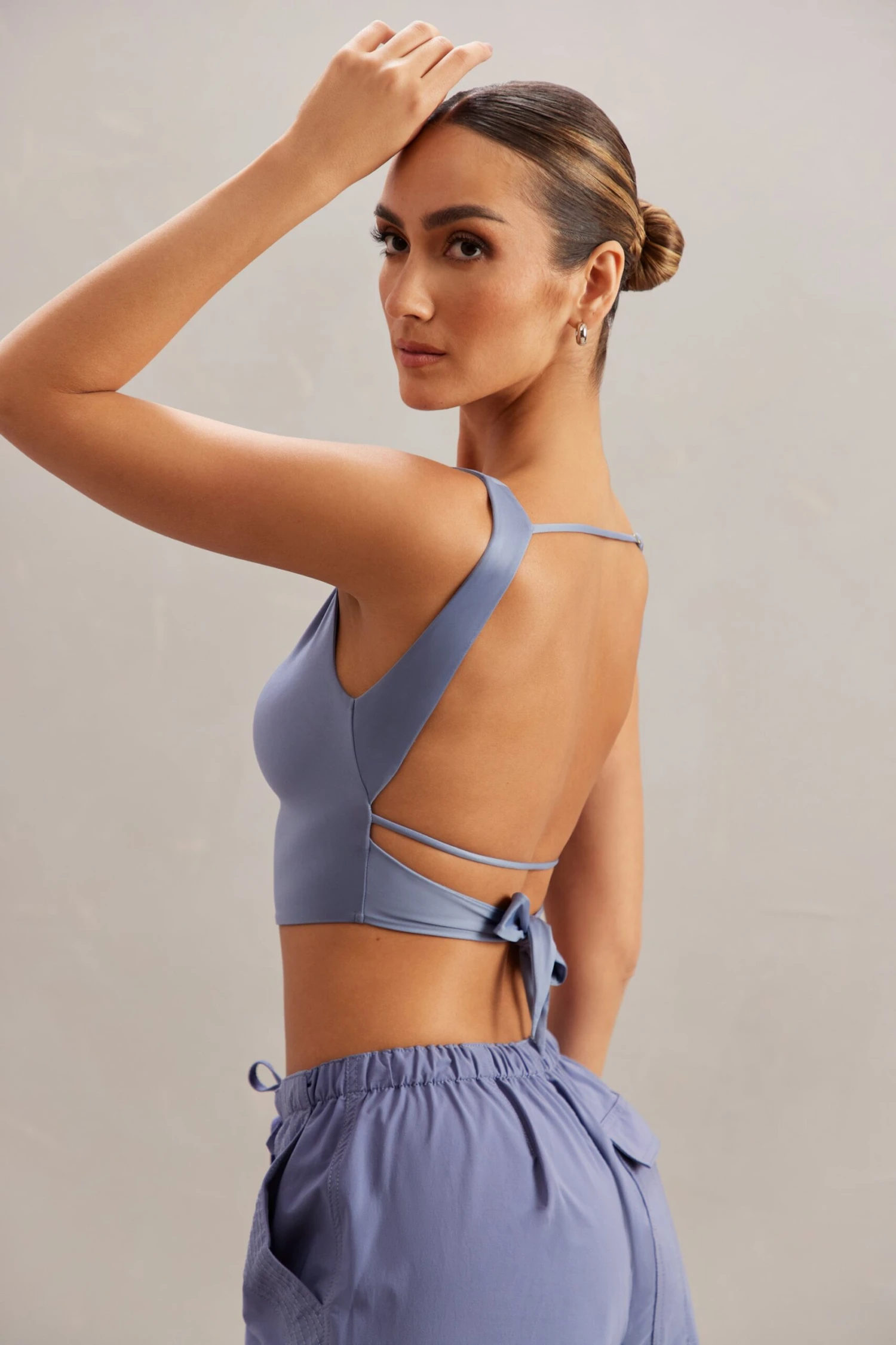 Cowl Neck Crop Top In Blue - Image 6