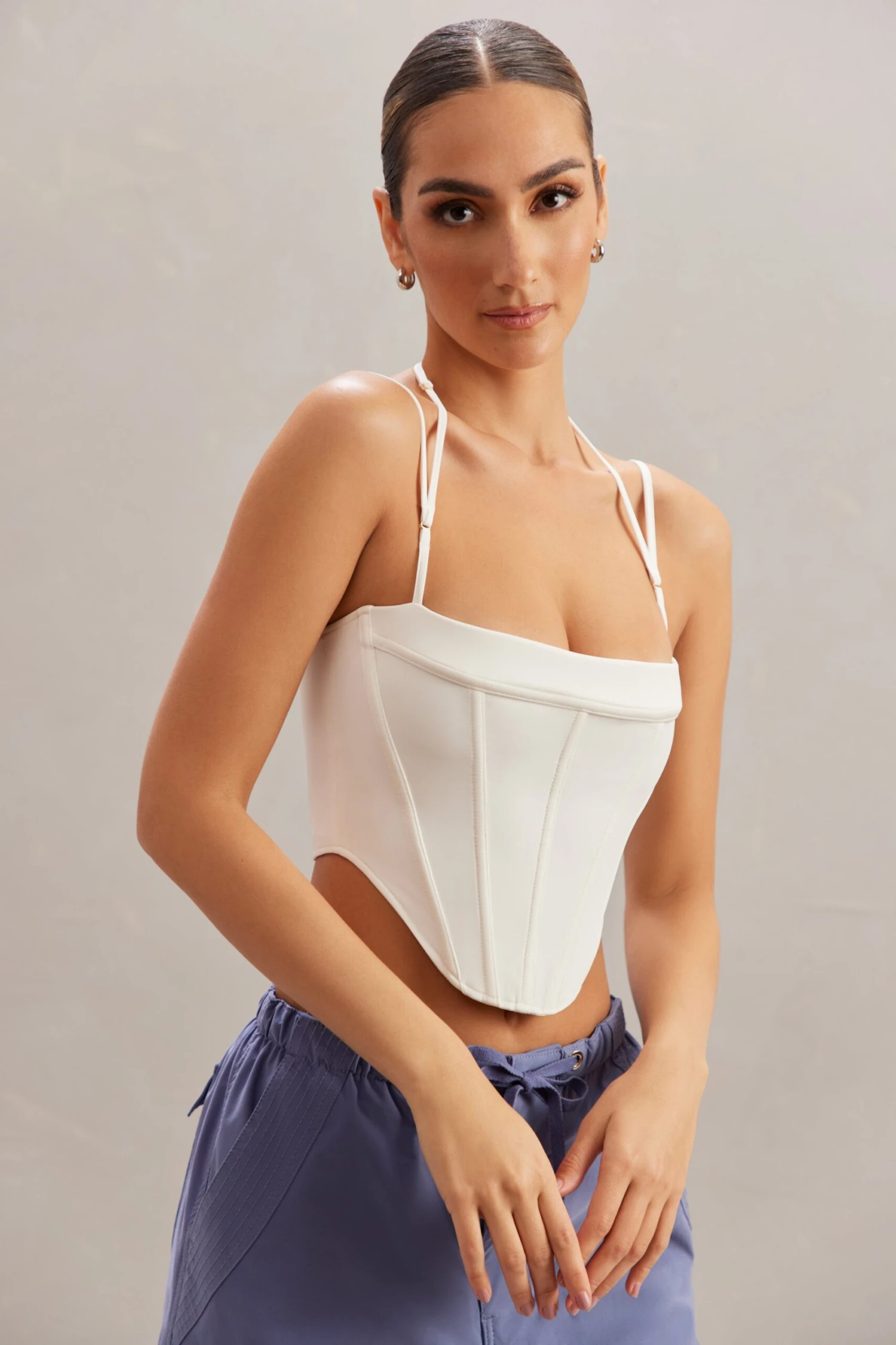 Square Neck Corset Top In Ivory - Image 9