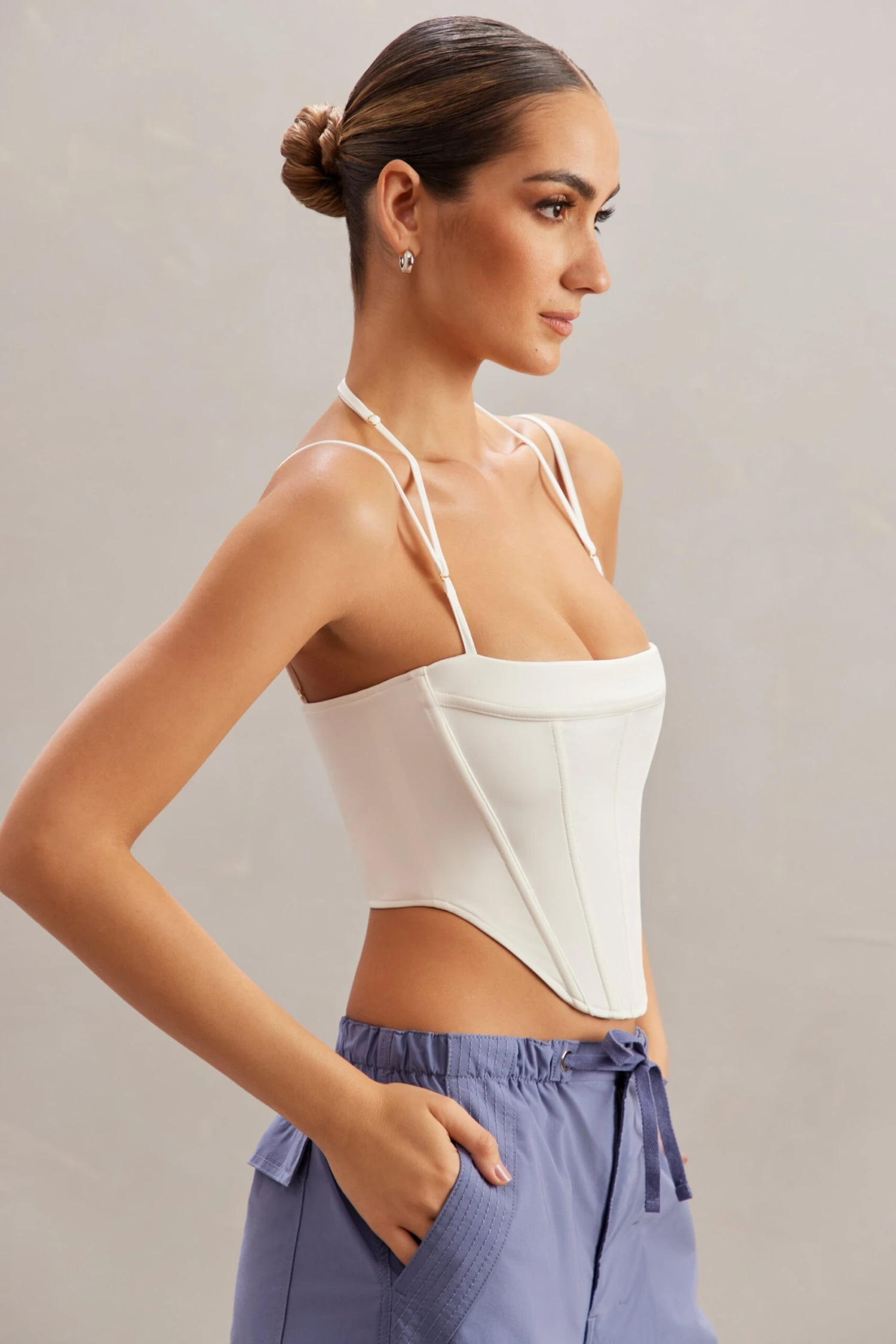 Square Neck Corset Top In Ivory - Image 3