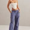 Petite Wide Leg Cargo Trousers In Dusty Blue