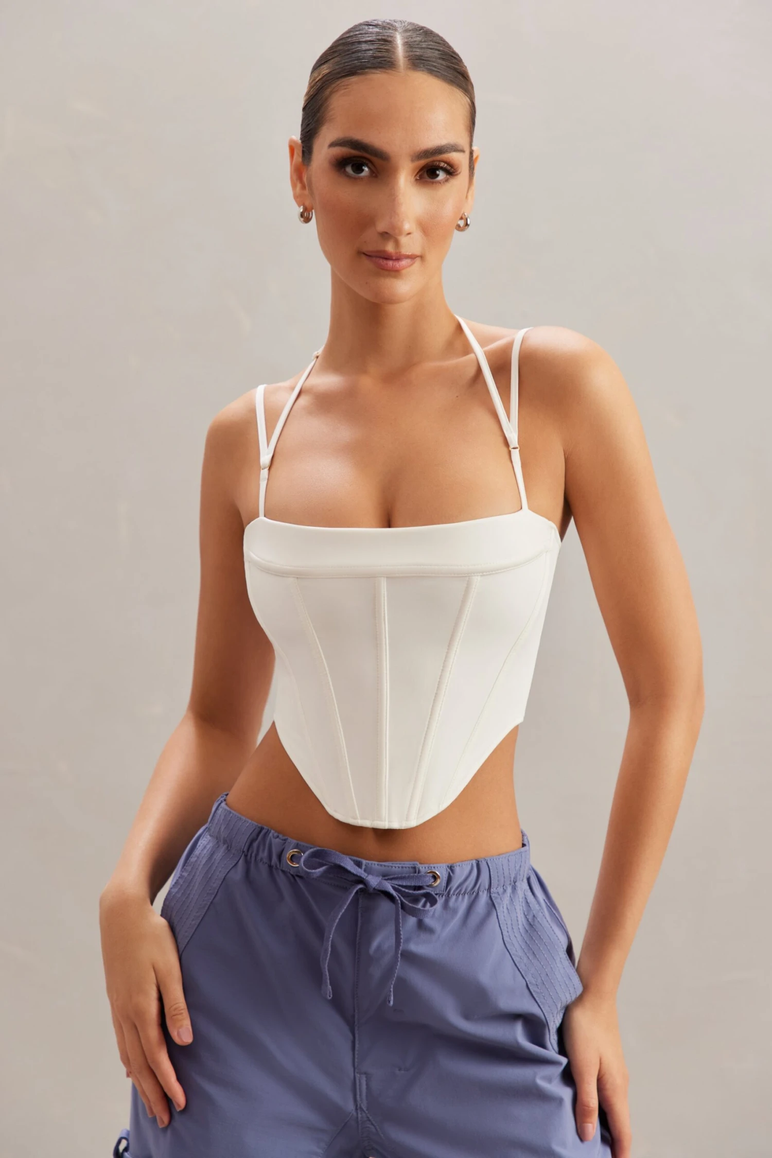 Square Neck Corset Top In Ivory