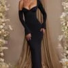 Long Sleeve Off The Shoulder Maxi Dress In Black