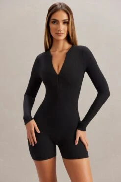 Long Sleeve Romper In Black
