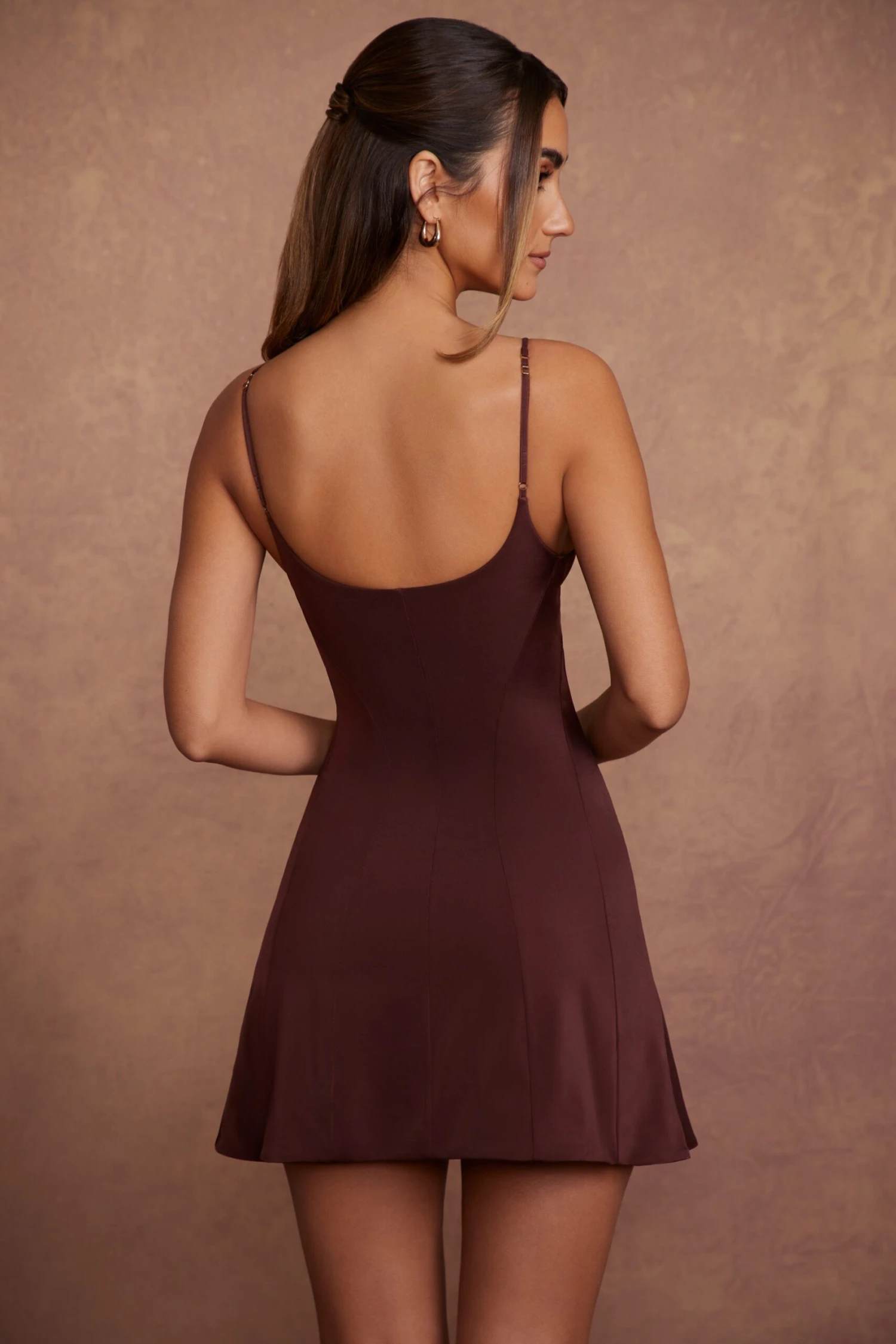 Triangle Cup A-Line Mini Dress In Brown - Image 2