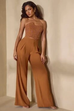 High Waist Wide Leg Trouser In Caramel