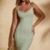 Cowl Neck Backless Midi Dress In Sage Green