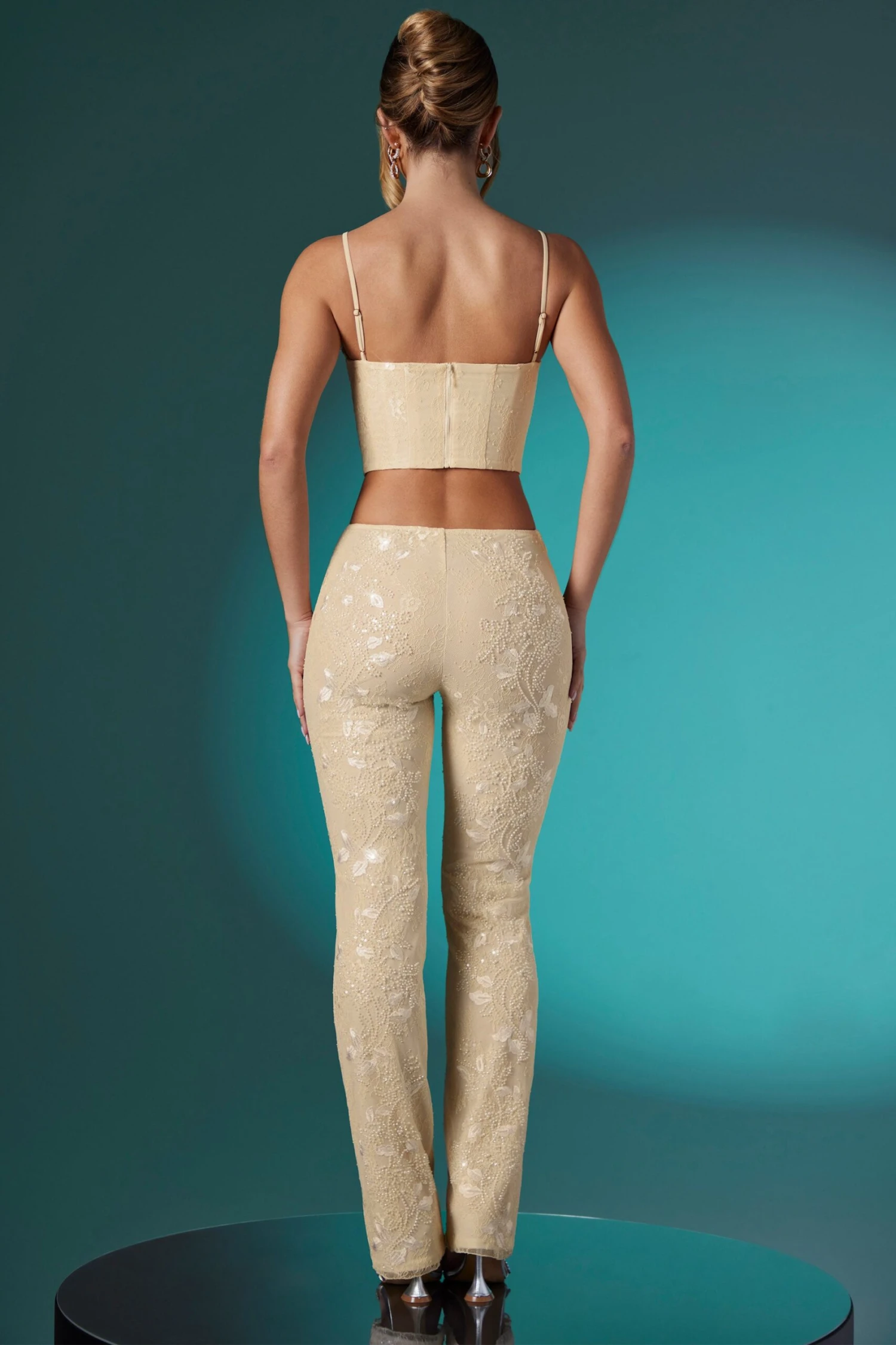 Embellished Lace Corset Crop Top In Ivory - Image 14
