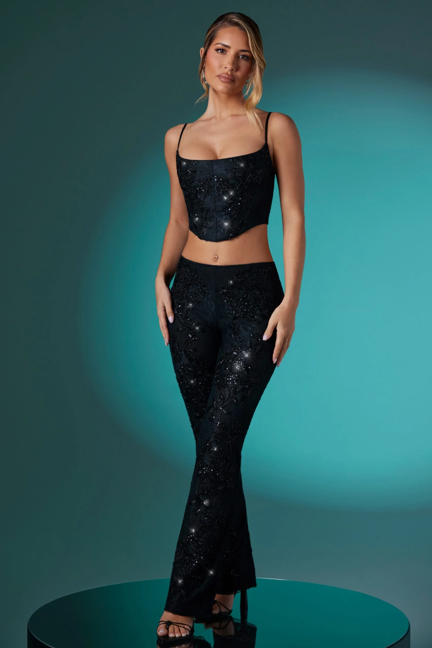 Embellished Lace Low Rise Trousers In Black - Image 5