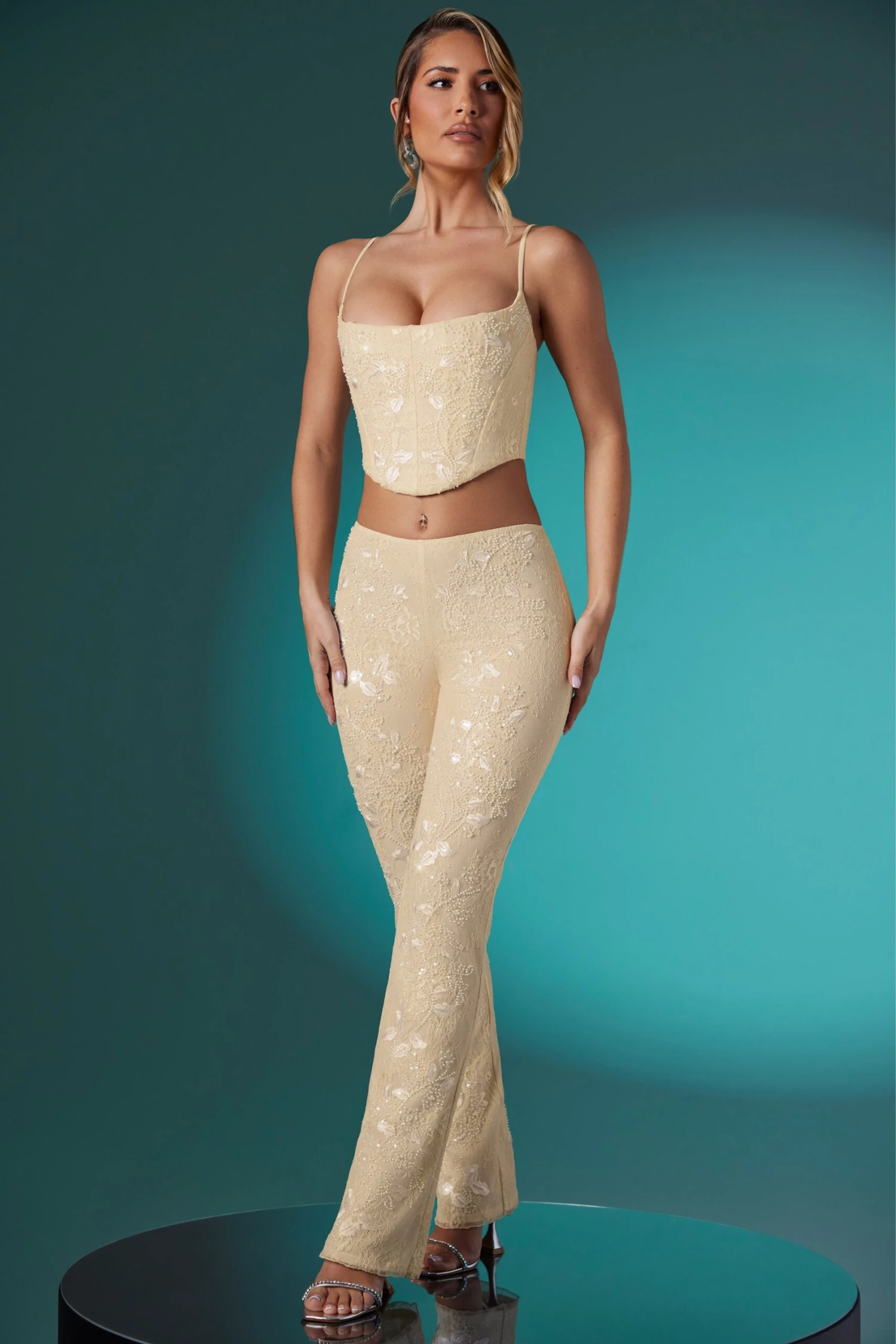 Embellished Lace Corset Crop Top In Ivory - Image 11