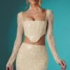 Embellished Lace Bodycon Mini Skirt In Ivory
