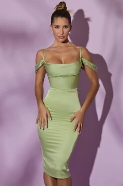 Cowl Sleeve Midi Dress In Sage